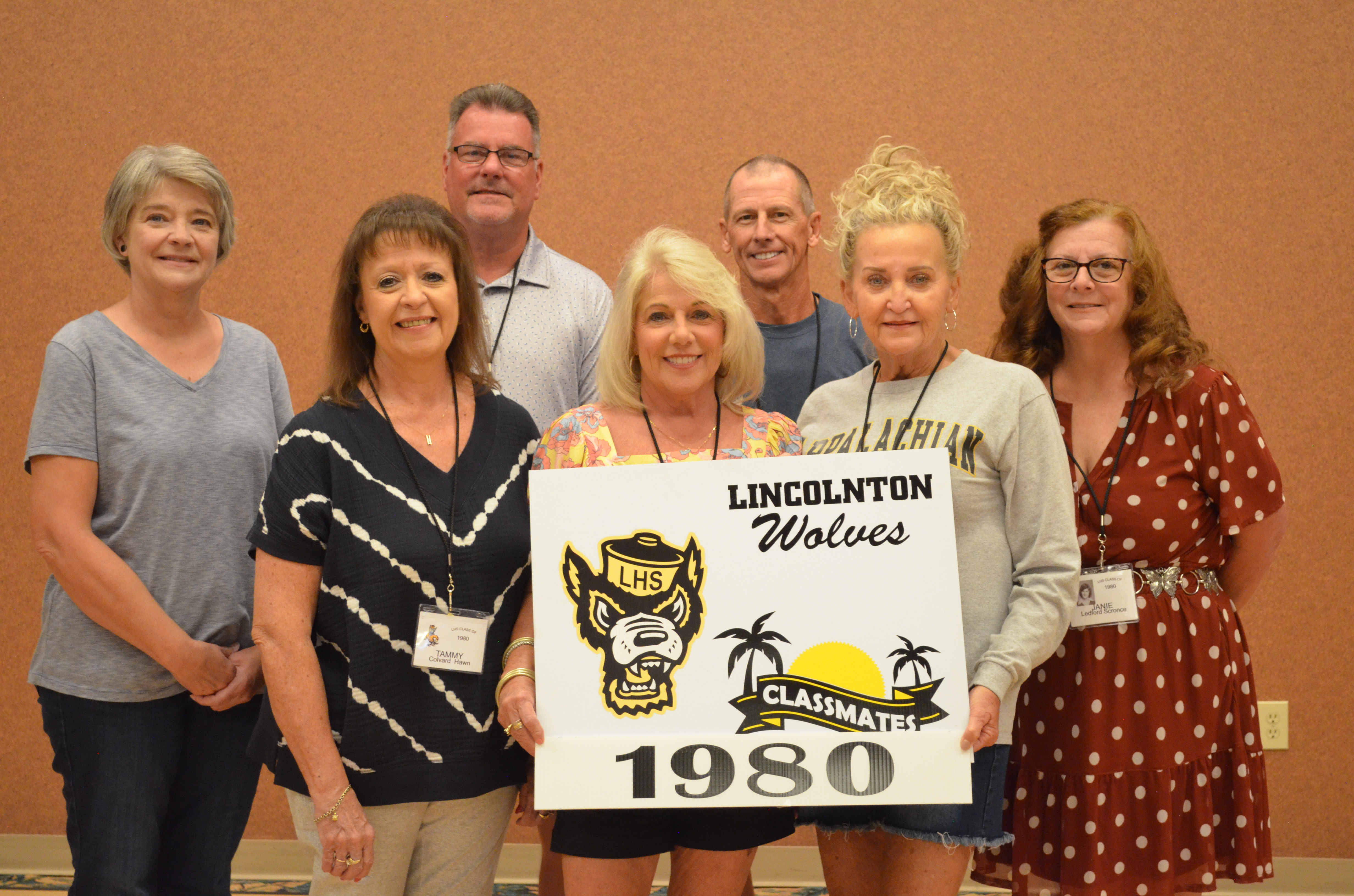 Tammy Colvard Hawn, Kim Harkey Mull, Sandi Gilbert Williams. 2nd Row: Pam Shrum, Tim Dellinger, Jeff Hurt, Janie Ledford Scronce .Missing: Duke Lineberger