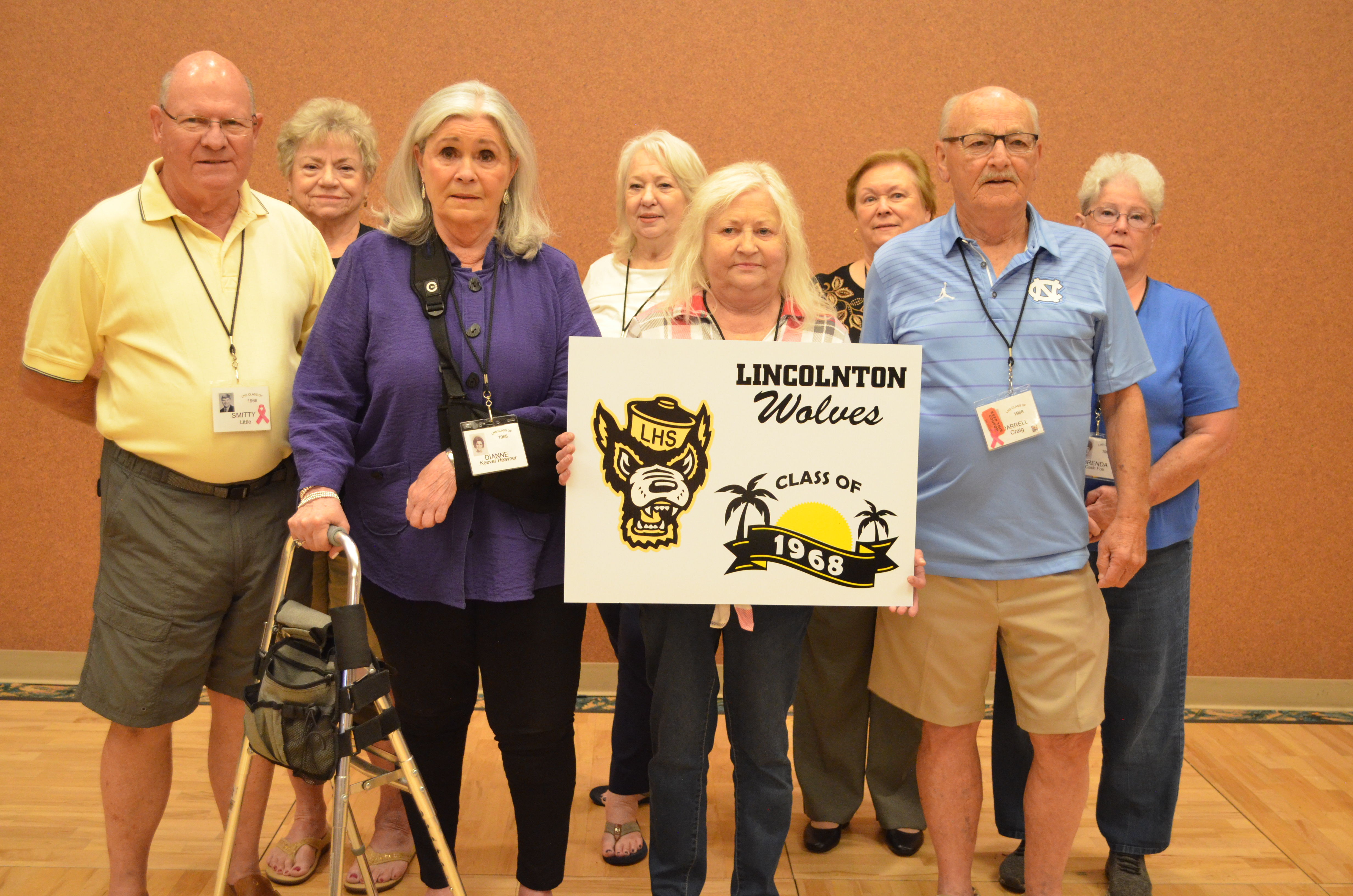 Smitty Little, Dianne Keever Heavner, Veronica Reep Keeney, Darrell Craig, 2nd Row: Jean Caskey Rome, Pam Caskey Huskey, Cecelia Laney Haynes, Brenda Cash Fox. Missing: Linda Armstrong Wolfe