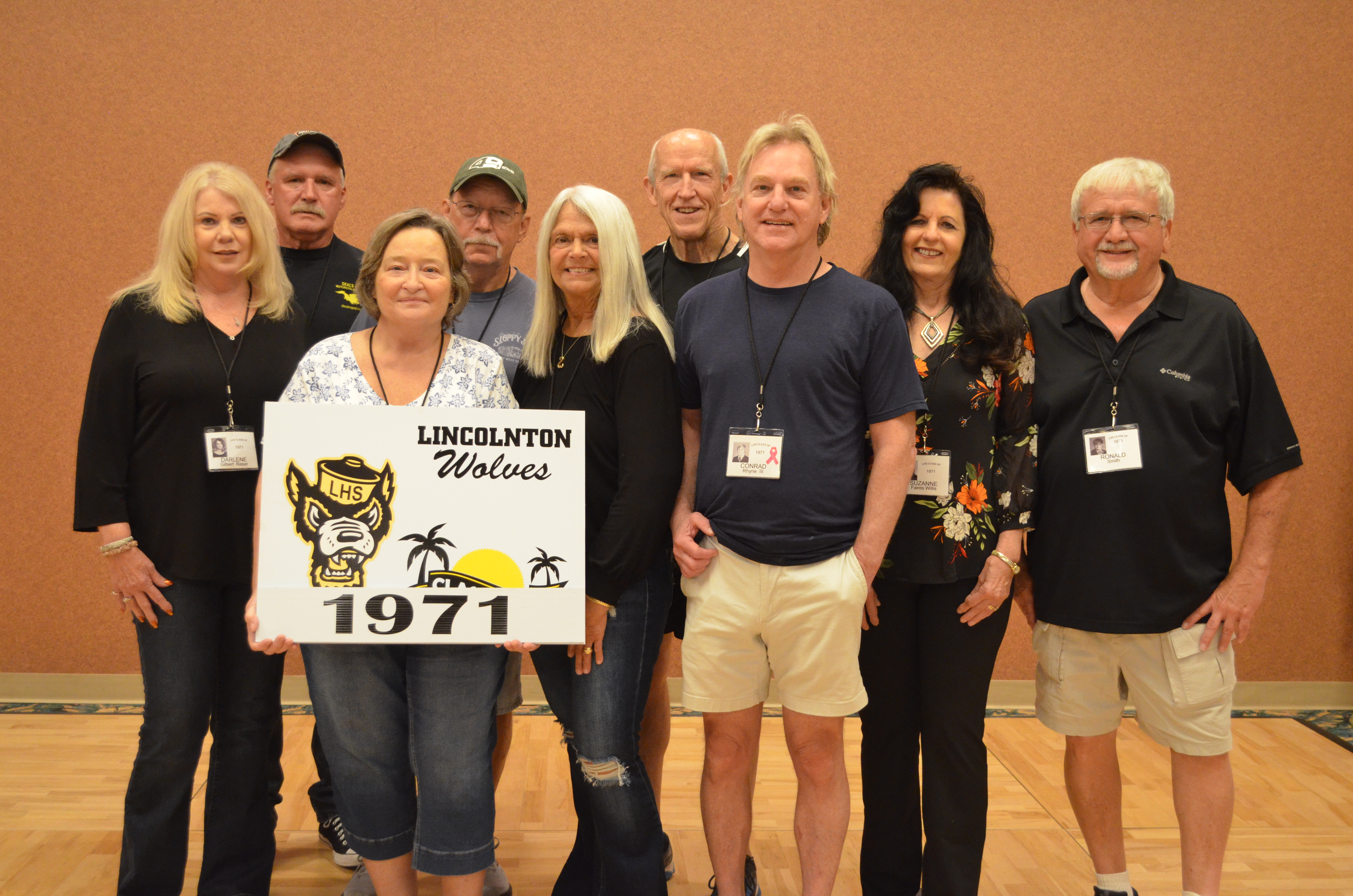 Darlene Gilbert Raser, Lou Ann Cox Davis, Jane Caskey Noles, Conrad Rhyne III, Suzanne Faires Willis, Ronald Smith. 2nd Row: Dennis McCorkle, Gary Davis, Bill Ward.